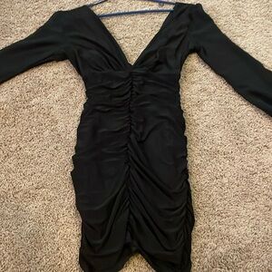 EUC Long-Sleeve Cinch Black Cocktail Dress